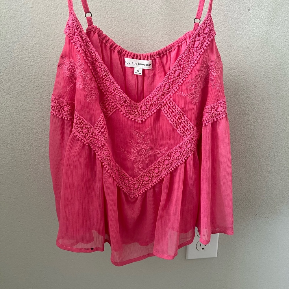 Joie Pink Asymmetrical Ruffled Camisole